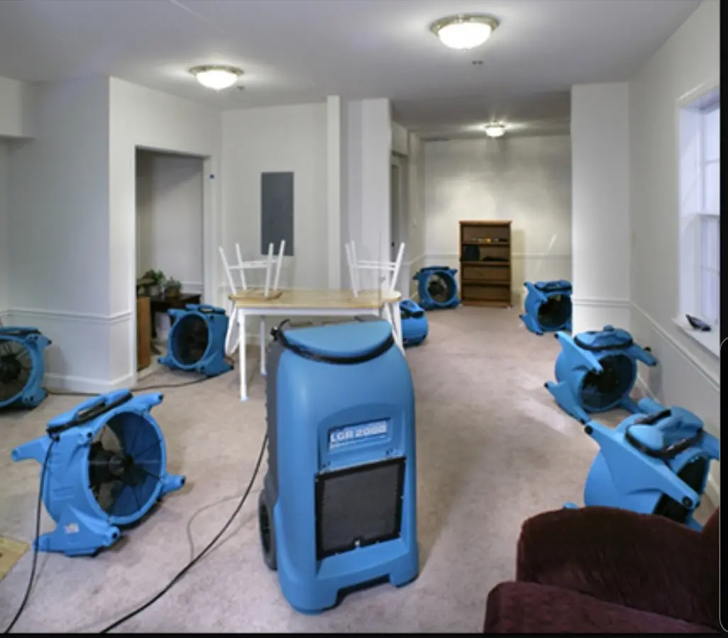 Air movers and dehumidifier setup for Water Extraction & Removal in Forks